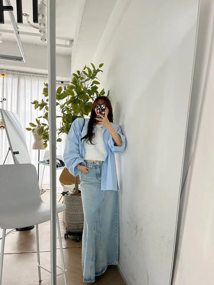 Long Denim Skirt Women 2024 Summer New Arrivals Heart Pattern High Waist A Line Jean Skirt For Women Streetwear Maxi Skirts