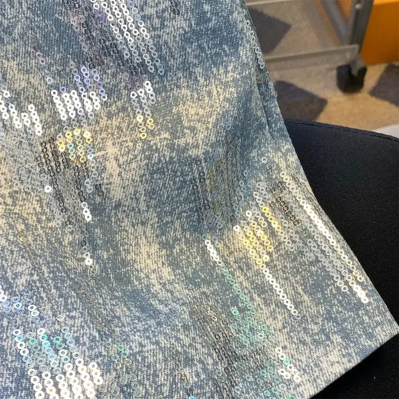 Blue Sequin Denim Skirt Jupe Femme Short Skirts for Women Korean Fashion Faldas Mujer Moda Spring Summer Y2k 2025 Casual High