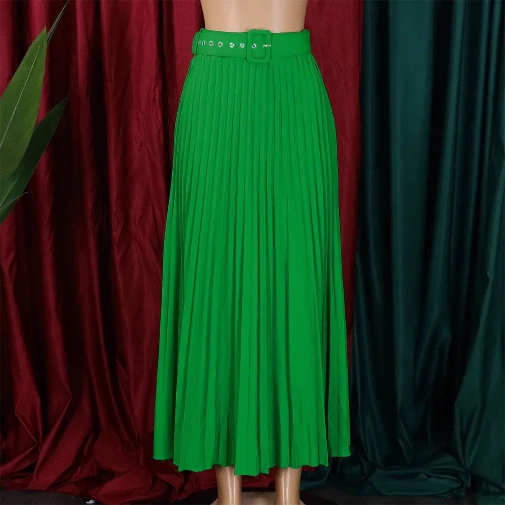 Elegant Pleated Skirts for Woman 2024 New High Waisted Belt Waisted Ankle Length Autumn Winter Wear Bottoms Skirts Clothes Hot