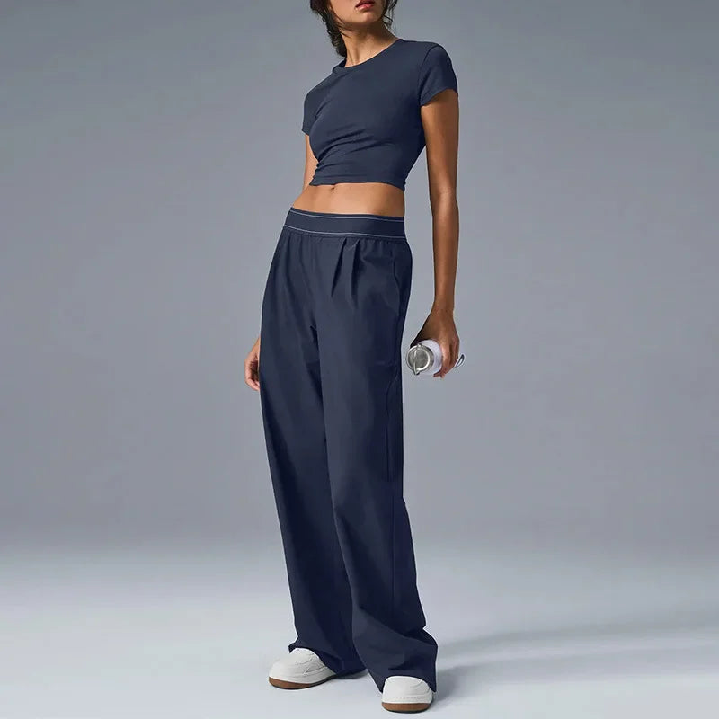 Women's Summer Yoga Pants - High-Rise Quick-Dry Athletic Trousers with Wide Leg for Gym, Travel, Casual Wear