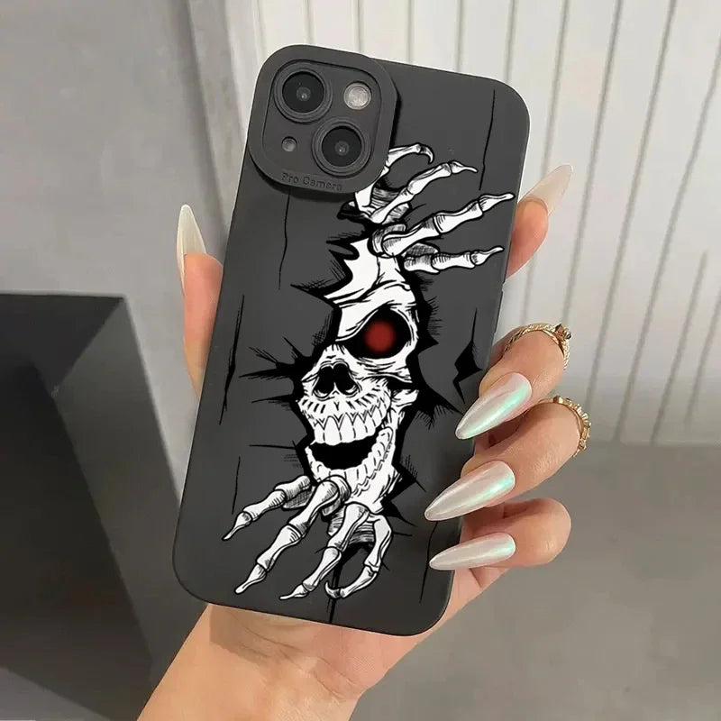 Black Skull Phone Case For iPhone 15 Cases iPhone 14 13 12 11 Pro Max Mini XS Max XR X 7 8 Plus SE2022 Matte Soft Silicone Cover