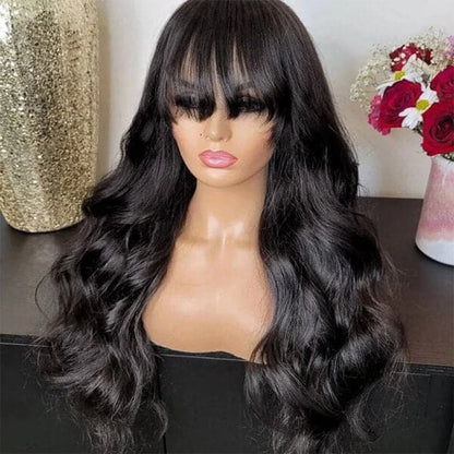 Body Wave Wig With Bangs Human Hair Ready to Go Glueless Wigs None Lace Front Wigs 180% Brazilian Virgin Hair Machine Made Wig