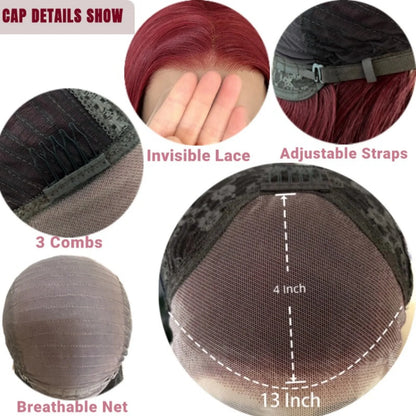 Long Wine Dark Red Wavy for Women Synthetic Free Part Loose Curly Burgundy Heat Resistant Fiber Wigs for Daily Party Cosplay