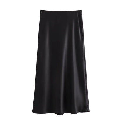 Satin Skirt Woman High Waist Elegant Long Skirts For Women Fashion Summer Midi Skirt Office Women's Skirts