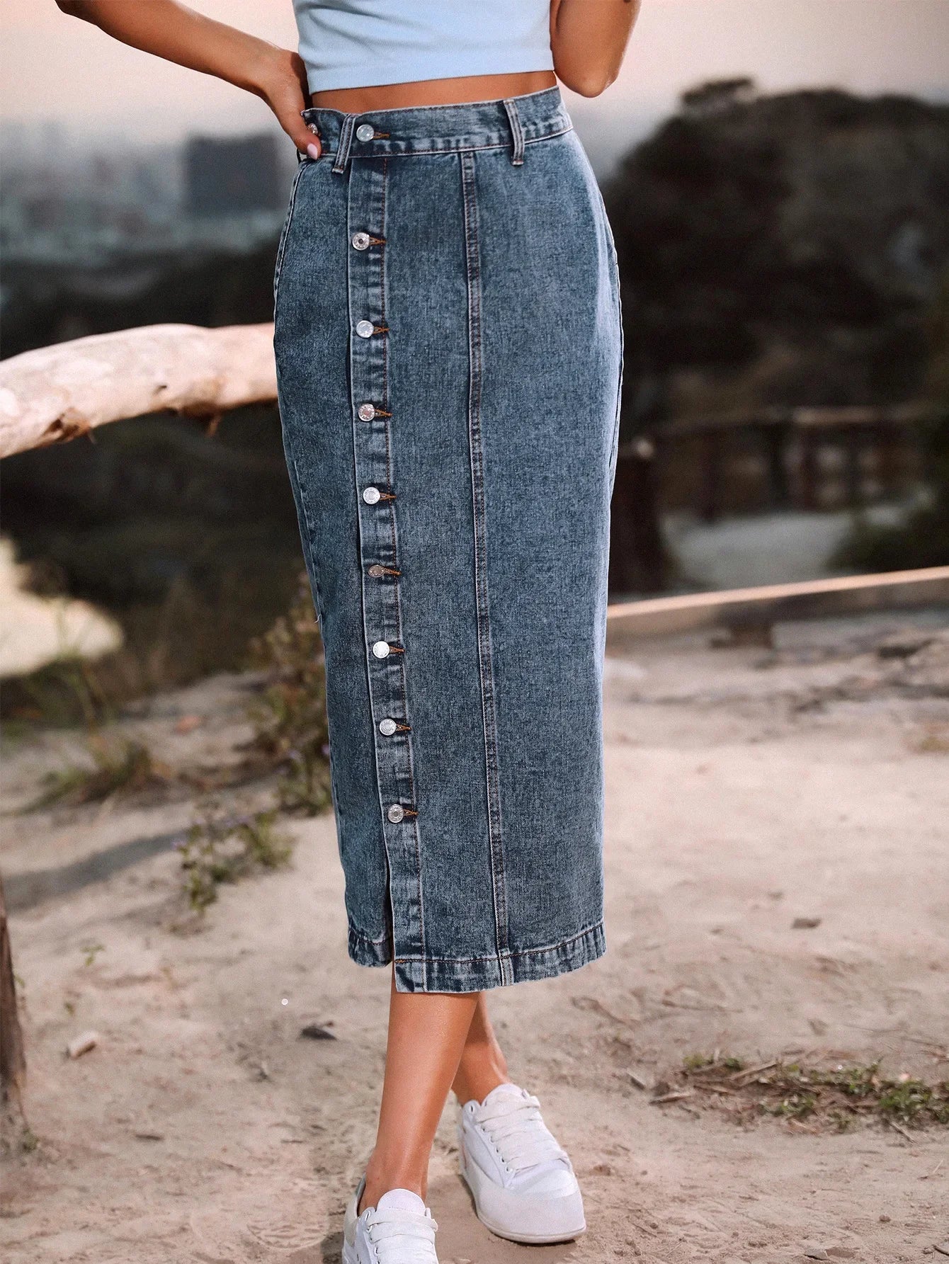 Denim Skirt Button Asymmetric Clothes High Waist Jean Skirts Summer Half Dress Streetwear Korea Dongdaemun High Quality Clothing