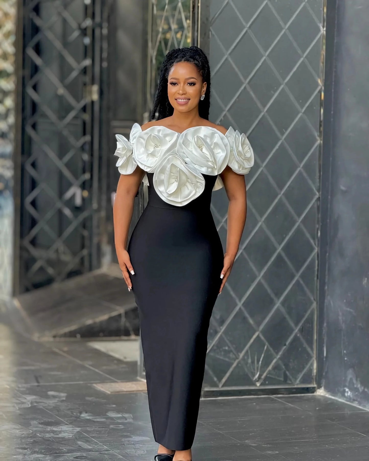 Women Banade Dresses Sexy Big Flowers Off the Shoulder Long Dress Celebrate Evening Party Dress Birthday Party Wedding Outfit