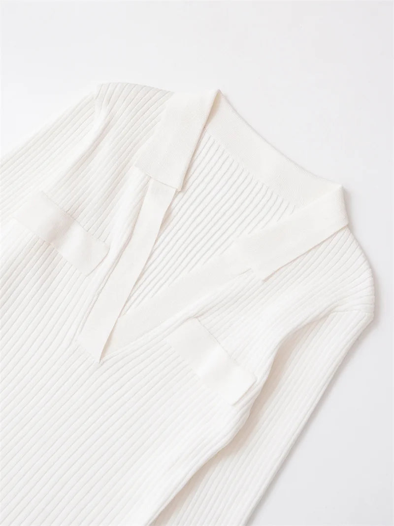 Women's Tops New Fall 2025 Solid Color Long Sleeve Lapel Slim Knit Top Sexy V-Neck Design Casual Fashion Personality Versatile