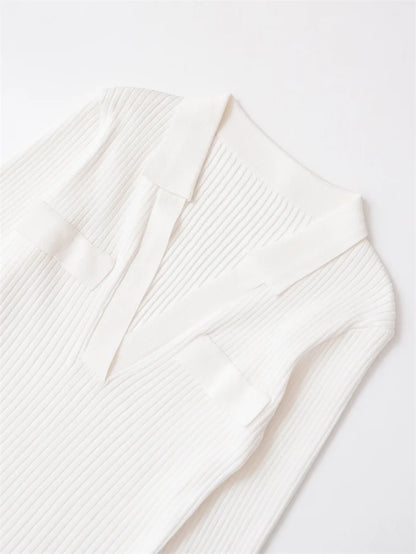 Women's Tops New Fall 2025 Solid Color Long Sleeve Lapel Slim Knit Top Sexy V-Neck Design Casual Fashion Personality Versatile