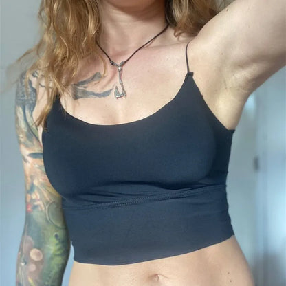 Sexy Women Crop Tops Ice Silk Summer Bra Sports Spaghetti Strap Vest Top Women Built In Bra Off Shoulder Sleeveless Camisole