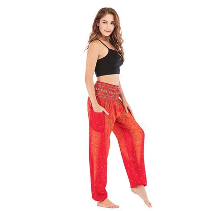 Women's Yoga Pants Printed Ethnic Style Loose Yoga Trousers Bloomers High Waist Fitness Sports Crotch Dance  Sweatpants