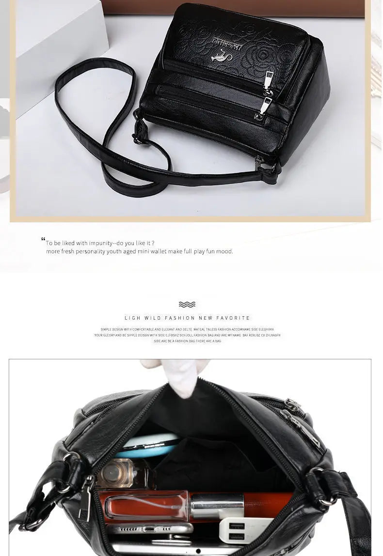Women Mother Bag Middle-aged Elderly Shoulder Messenger Crossbody Bag Purses Handbags Bolsa 3 Zippers Luxury Design