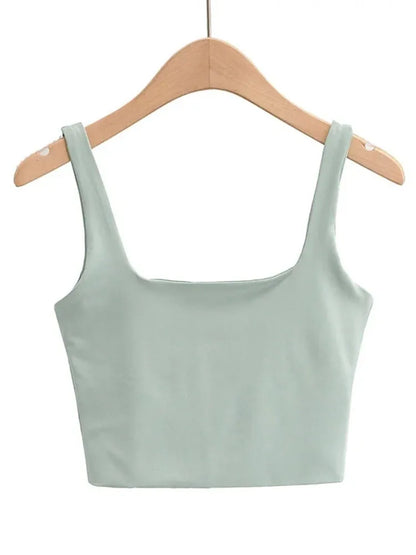 2022 Summer Women Sexy Sleeveless Tops Fashion Short Square Collar Tank Tops 6 Colors