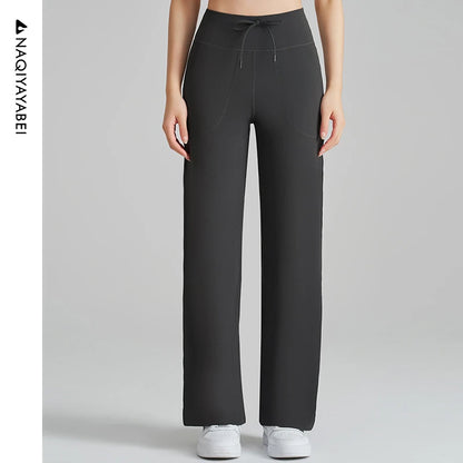 Women's High Waist Stretch Yoga Pants Quick Dry Breathable Loose Running Pants Gym Outdoor Training Pants