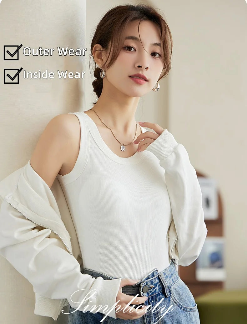 Women's Vest Tops With Built In Bra Neck Vest Padded Slim Fit Tank Tops Sexy Shirts Feminino Casual Underlay Shirt Slimming
