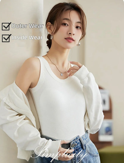 Women's Vest Tops With Built In Bra Neck Vest Padded Slim Fit Tank Tops Sexy Shirts Feminino Casual Underlay Shirt Slimming