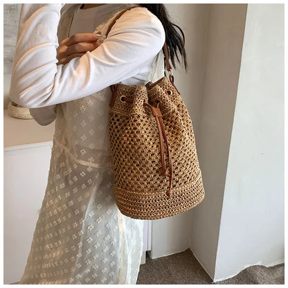 Weaving Bag Women 2024 New Fashion Bucket Bag Summer Niche Hundred Straw Beach Single Shoulder Crossbody Bag