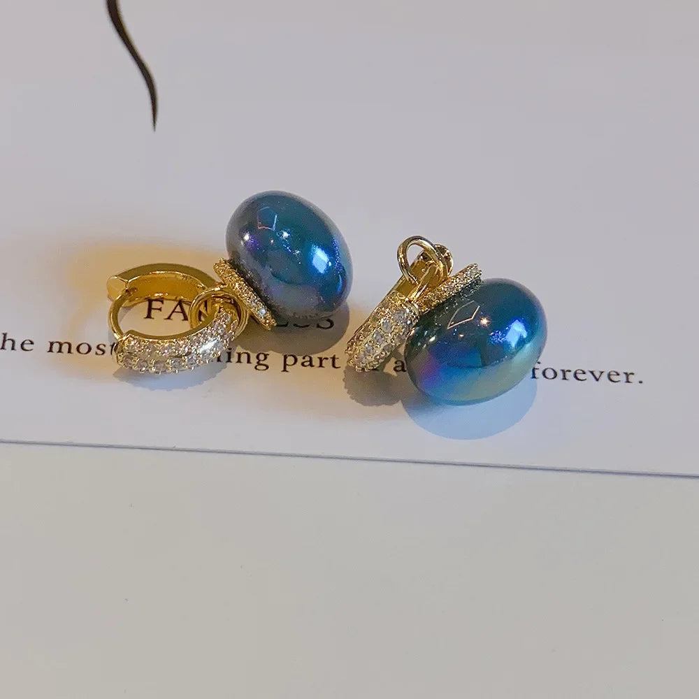 Korean Version High Quality New Atmospheric One Two Wear Colorful Blue Pearl Circle Ear Button Design Eardrop for Girls.