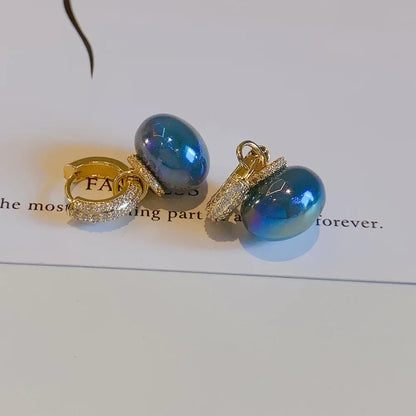 Korean Version High Quality New Atmospheric One Two Wear Colorful Blue Pearl Circle Ear Button Design Eardrop for Girls.