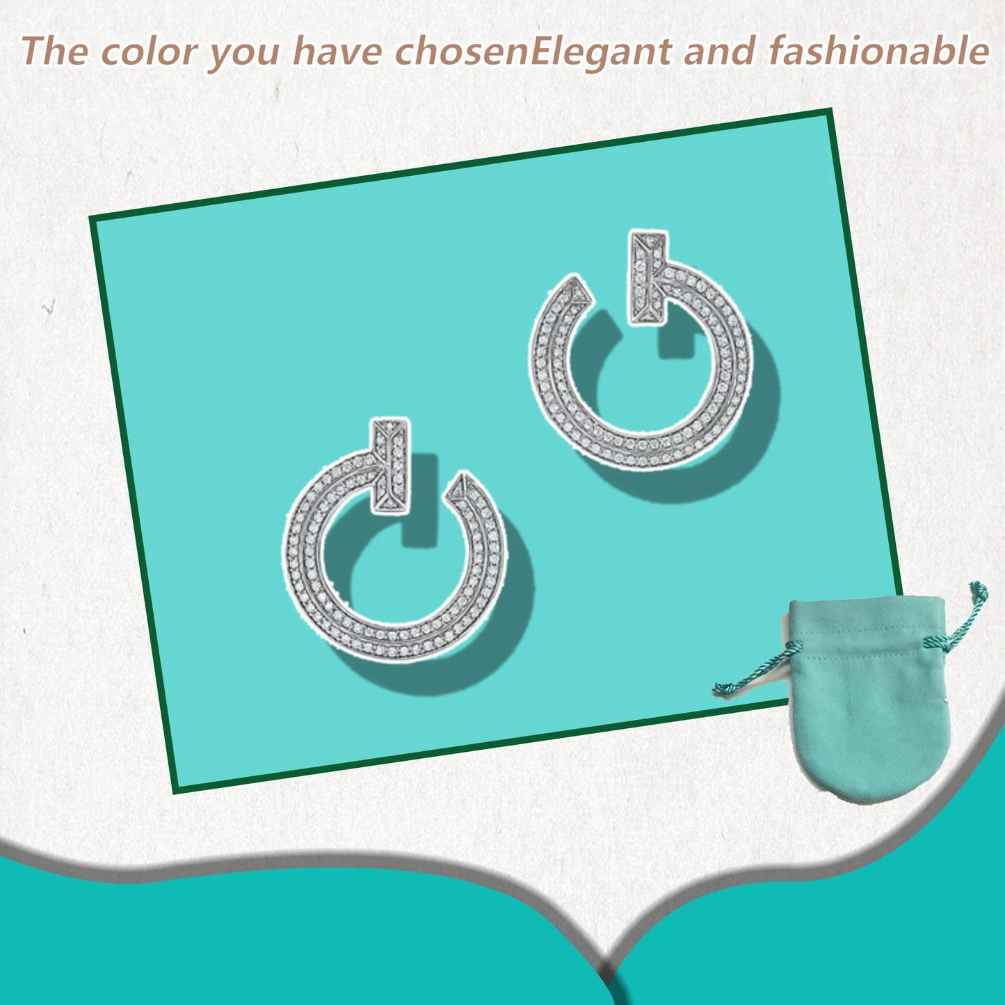 T design diamond studded round earrings made of pure silver S925, delicate and elegant temperament earrings T series gift