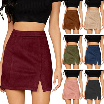 Skirts For Woman Women'S High Waist Faux Suede Side Split Short Skirt Roupas Femininas Traf Women 2024 Faldas  Mujeres New