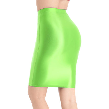 Mini Skirts Skirt For Women Autumn Bodycon Clubwear Glossy Shiny Stretchy Summer Tight Fitting High Waist Knee-length