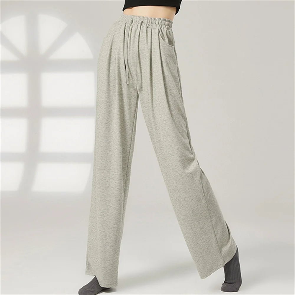 Women Loose Yoga Pants Autumn Soft Drawstring High Waist Modern Dance Sport Wide Leg Clothes Classical Dancing Training Trousers