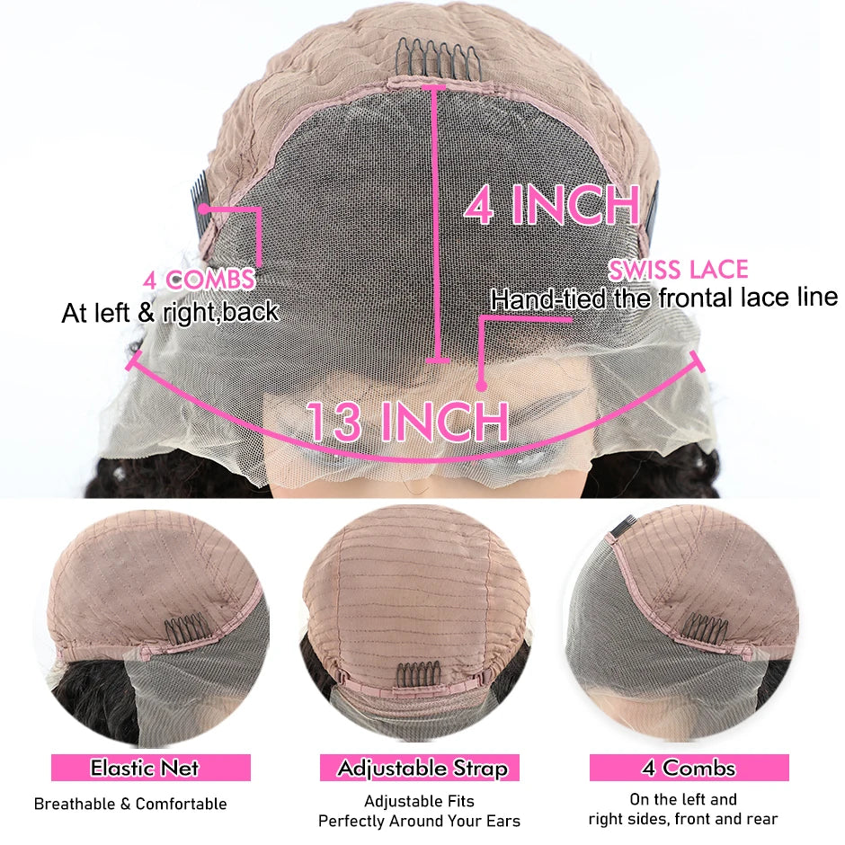 YAWAWE Hair Water Wave 13x6 HD Lace Frontal Wigs Brazilian Wigs 100% Human Hair For Women Deep Curly Wigs preplucked Precut