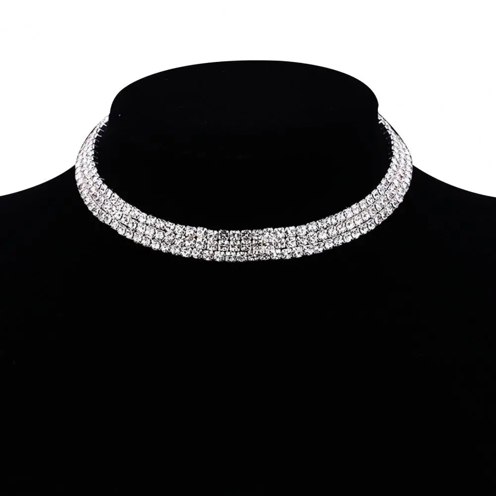 Women Necklace Shiny Rhinestone Multi Layers Adjustable Luxury Stainless  Bride Wedding Neck Jewelry
