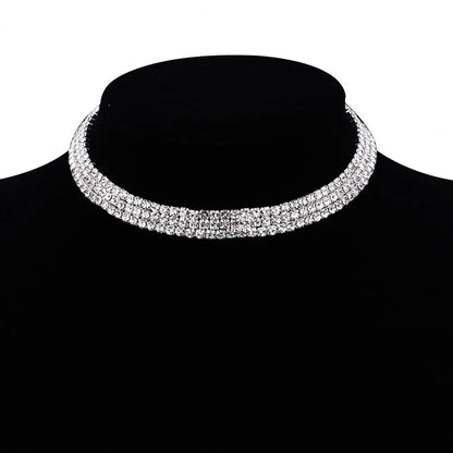 Women Necklace Shiny Rhinestone Multi Layers Adjustable Luxury Stainless  Bride Wedding Neck Jewelry