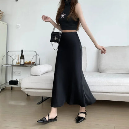 Satin Skirts for Women Korean Reviews Many Girls Clothes Women's 2025 Summer NEW High Waisted Mid Long Skirts Fashion women skir