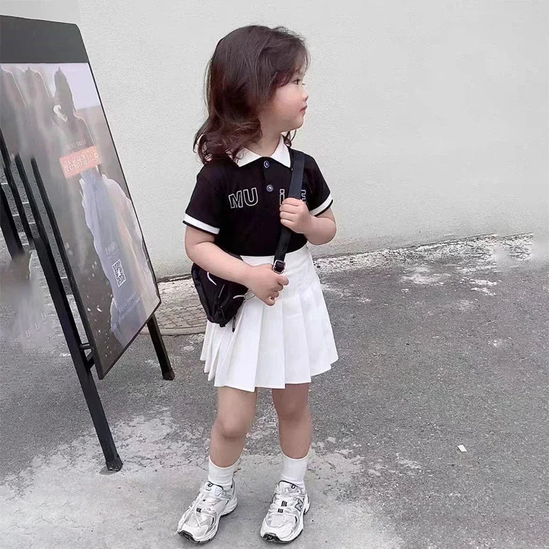 Children's Skirt With Shorts Spring Korea Style Clothes Black A Line High Waist Mini Dress Summer Black Pleated Skirt for Girl