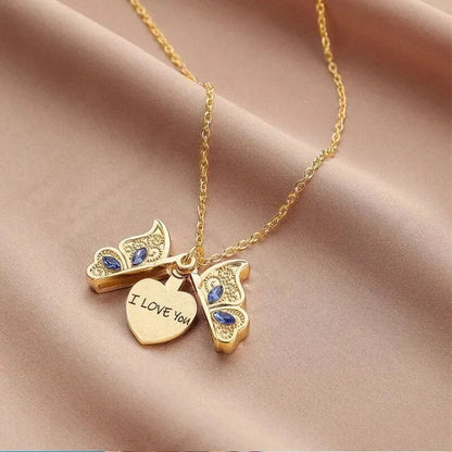 Exquisite Fashion Butterfly Necklace for Women I Love YOU Necklace Can Open Pendant Women's Jewelry Accessories Collares Mujer