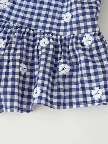 Women's Tops New Summer 2025 Small Check Tops Embroidered Trims Sexy Deep V-Neck Casual Fashion Versatile Personality