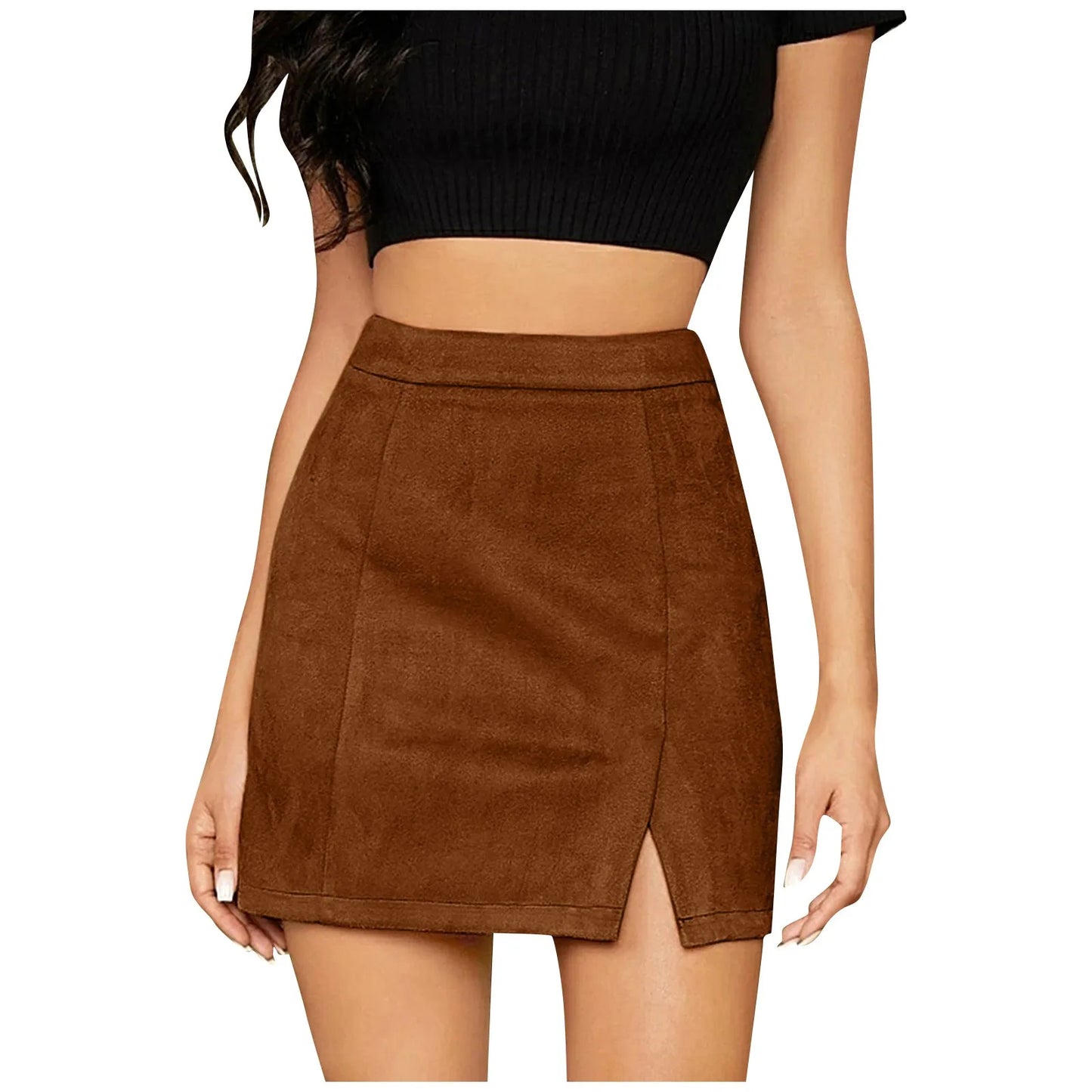 Skirts For Woman Women'S High Waist Faux Suede Side Split Short Skirt Roupas Femininas Traf Women 2024 Faldas  Mujeres New