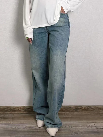 Blue Jeans Women High Waist 2025 Loose Casual Boyfriend Long Jeans For Work Ladies Simple Straight Leg Denim Pants For Women