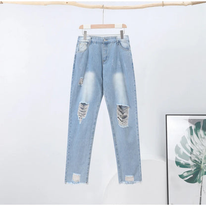 Women‘s Fashion Straight Jeans Casual High Waisted Washed Skinny Trousers Ripped Slim Pants For Lady Commuter 2025 Fashion Trend