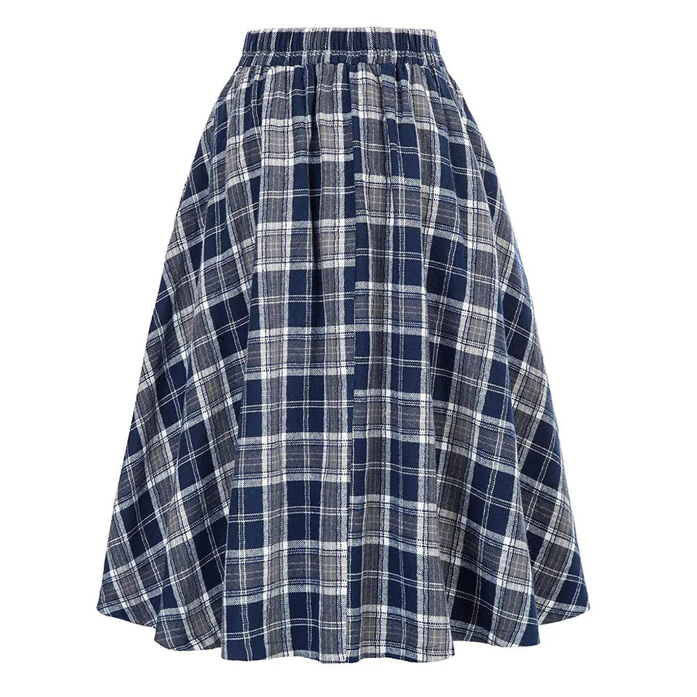 Women Skirt Skirt A Line Skirt Elegant High Waist Ladies Loose Dress Long Skirt Vintage Women Tartan Check Plaid