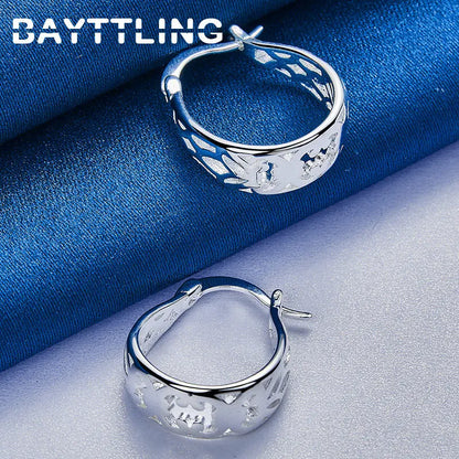 New Fashion 925 Sterling Silver 20MM U Earrings For Women Beautiful Pattern Jewelry Wedding Party Favors Accessories