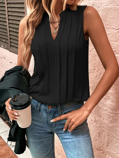 Women's Knitted Top Sleeveless T-shirt Summer New Fashion Style Elegant Pleated V-neck Tank Top Women's Top Tees Loewe Tank Top