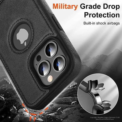 Leather Phone Case for iPhone 15 14 Pro Max Plus 13 12 11 Mobile Cases with Slim Metal Kickstand Soft Grip Luxury Back Cover