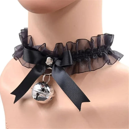 Lace Aesthetic Necklace Bow Knot Bell Choker Necklace Women's Cute Collar Gothic Simple Sexy Lovely Pendant Fashion Jewelry