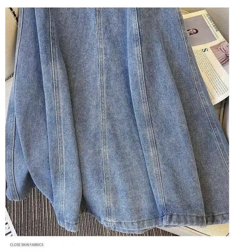 Denim Skirt For Women 2025 New High Waisted A-line Umbrella Skirt Versatile  Spring  Summer Elastic Waist Long Jean Skirt