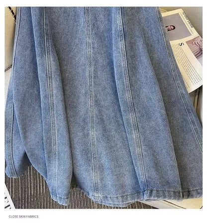 Denim Skirt For Women 2025 New High Waisted A-line Umbrella Skirt Versatile  Spring  Summer Elastic Waist Long Jean Skirt
