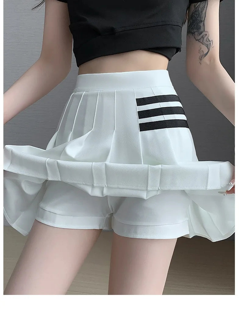 Women's Skirt With Shorts Summer Black Pleated Skirt For Girls Brown A Line High Waist Y2k Mini saias Spring Korea Style Clothes