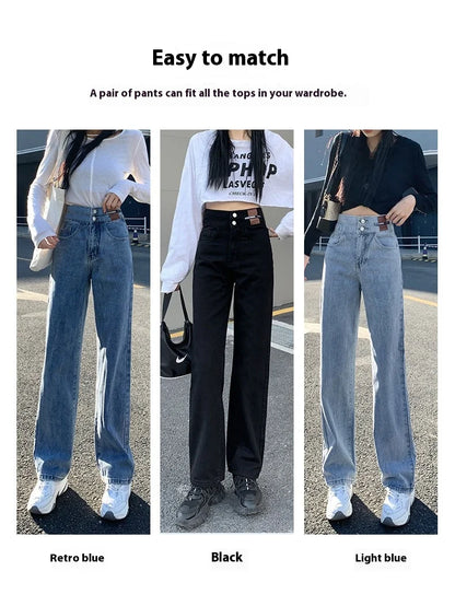 Women's High-Waisted Wide-Leg Jeans, Women's Spring Wear, New Loose Straight-Legged Small Man, Thin and Mopping Long Pants