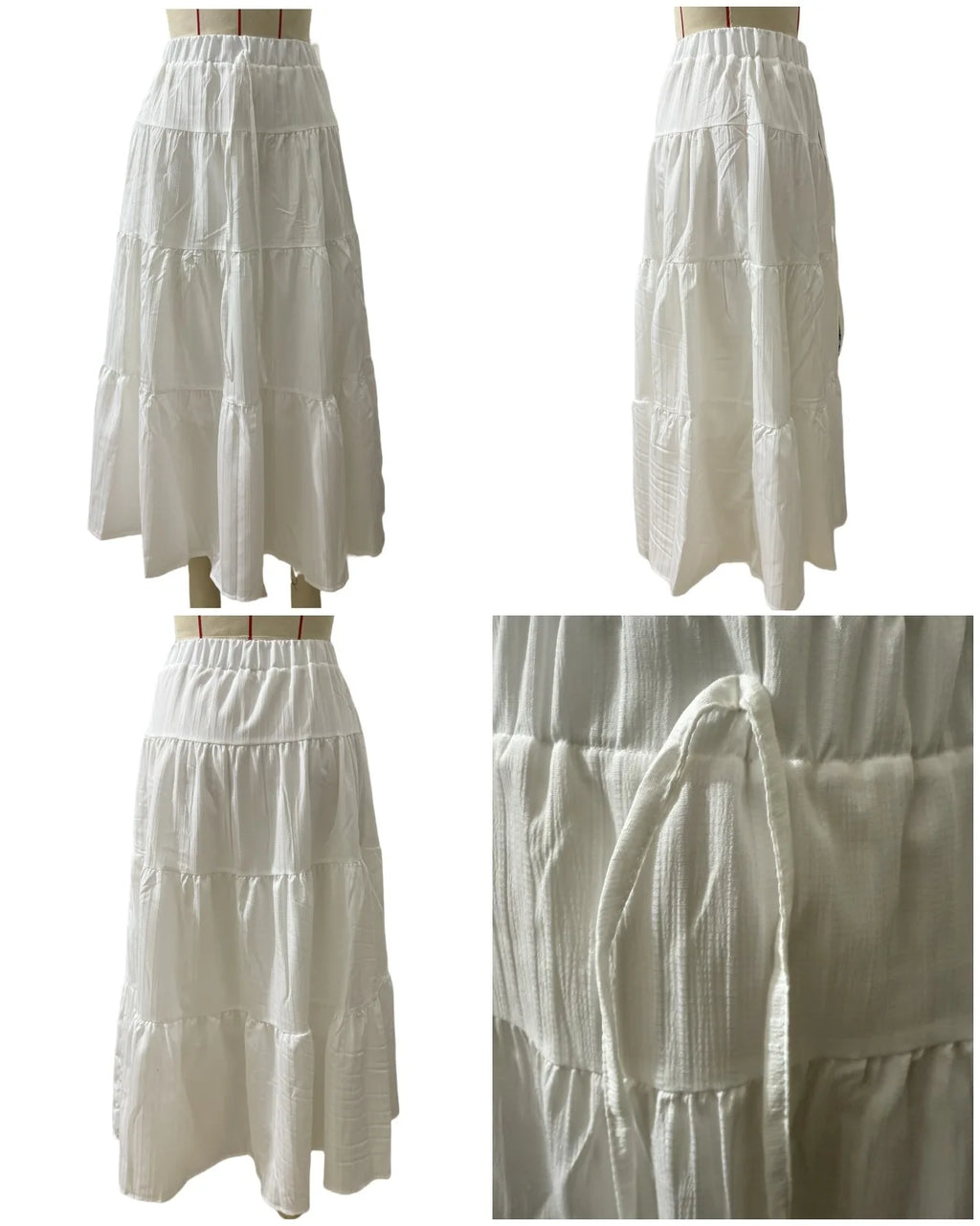 Joskaa Elegant White Skirt Women Hipster Lace-Up Elastic Waist Big Swing Skirts 2025 Summer Female Bottoms Holiday Beachwear