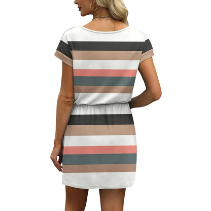 Summer Dresses for Women 2025 V Neck T Shirt Casual Mini Dresses Tie Waist Sundresses with Pockets Women's Short Sleeve Dresses