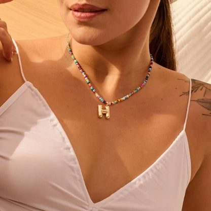 Colorful Initial Necklaces for Women Bubble Handmade Beaded Dainty Cute Beach Boho Necklace Trendy Jewelry Choker Necklace