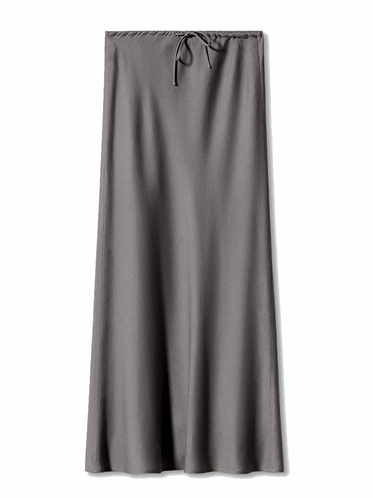 Long Black Satin Skirts Women For Work Summer Autumn Straight Brown Skirt Long Belt Coffee Formal Silk Maxi Skirt For Ladies