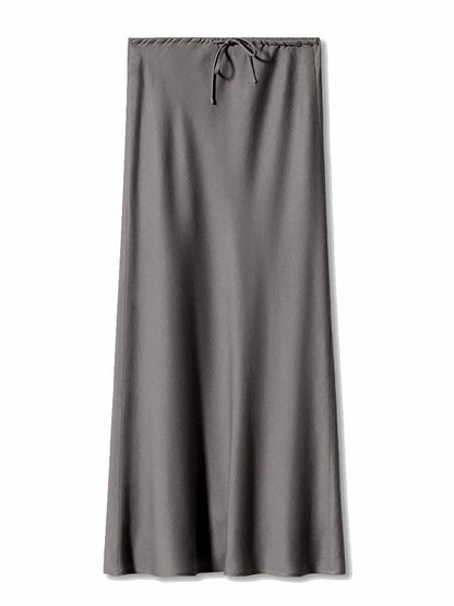 Long Black Satin Skirts Women For Work Summer Autumn Straight Brown Skirt Long Belt Coffee Formal Silk Maxi Skirt For Ladies